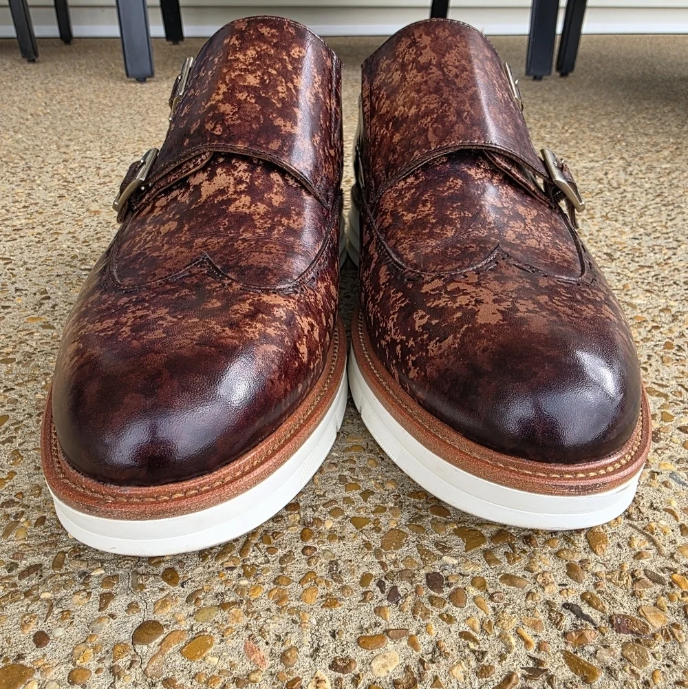 TAFT 365 Model 105 Brown Espresso Leather Double Monk Strap Shoes Mens Size 8.5